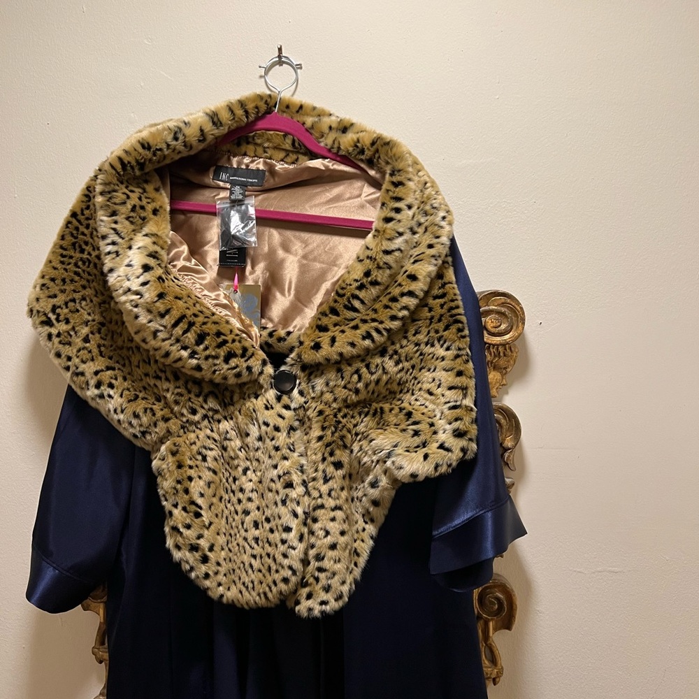 Inc animal print shoulder wrap one size fake fur
